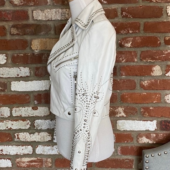Belle Vere white leather studded moto jacket - Picture 6 of 9